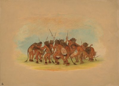 マンダンバッファローダンス、1861年（板紙にカードに油彩を塗ったもの） 作： George Catlin